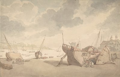 ज्वार के साथ हार्बर दृश्य, और समुद्र तट वाली नावें, 1775-1827। द्वारा थॉमस रोलैंड्सन