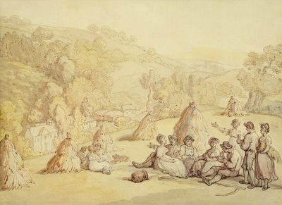 एक कॉर्न फील्ड में आराम करने वाले हार्वेस्टर, c.1805-10 (कागज पर धोने के साथ कलम और स्याही) द्वारा थॉमस रोलैंड्सन