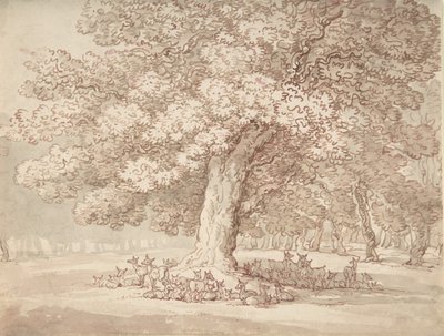 ओक के पेड़ के नीचे हिरणों का झुंड, 1775-1827। द्वारा थॉमस रोलैंड्सन