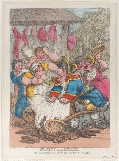 किकिंग अप ए ब्रीज़ या बैरो वीमेन बस्टिंग ए बीडल, 10 फरवरी, 1814, 10 फरवरी, 1814। द्वारा थॉमस रोलैंड्सन