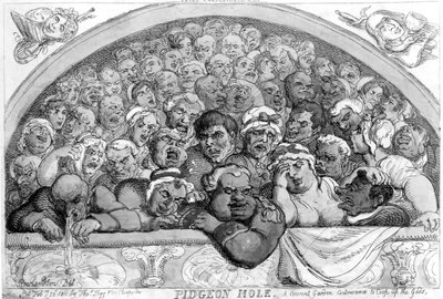पीजॉन होल - ए कॉन्वेंट [sic] गार्डन कंट्रीवेंस टू कॉप अप द देवताओं, 1811 द्वारा थॉमस रोलैंड्सन