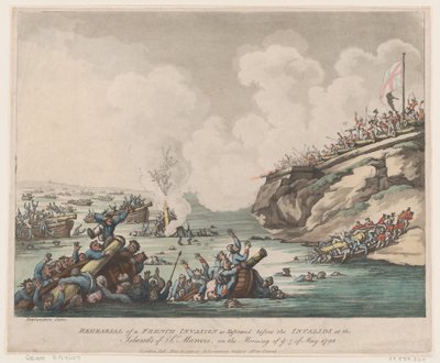 18 मई, 1798 को ... के द्वीपों पर इनवैलिड्स से पहले किए गए एक फ्रांसीसी आक्रमण का पूर्वाभ्यास। द्वारा थॉमस रोलैंड्सन