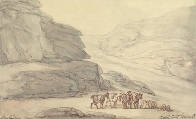 उत्तरी तट पर चट्टानी दृश्य, कॉर्नवाल (कलम और स्याही और कागज पर पानी के रंग का) द्वारा थॉमस रोलैंड्सन