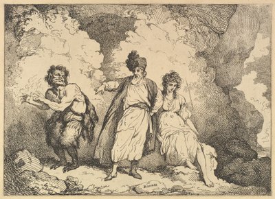 टेम्पेस्ट से दृश्य: कैलीबैन, प्रोस्पेरो और मिरांडा, [1783-87] 1801 को फिर से जारी किया गया। द्वारा थॉमस रोलैंड्सन