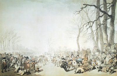 सर्पेन्टाइन पर स्केटर्स, सिटी ऑफ़ वेस्टमिंस्टर, लंदन, 1786। द्वारा थॉमस रोलैंड्सन