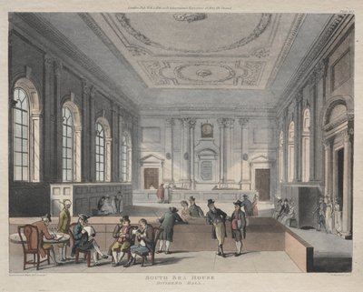 साउथ सी हाउस, डिविडेंड हॉल, 1810। द्वारा थॉमस रोलैंड्सन