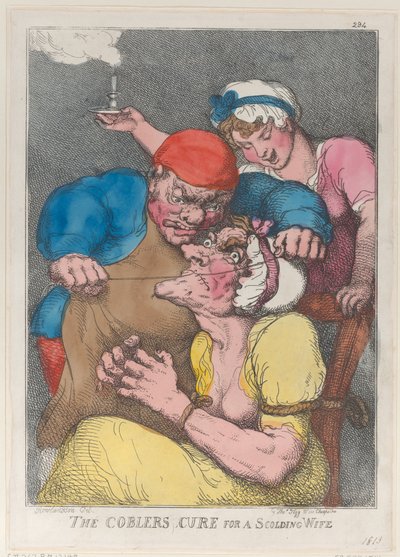 डांटती हुई पत्नी के लिए मोची का इलाज, 1813, 1813। द्वारा थॉमस रोलैंड्सन