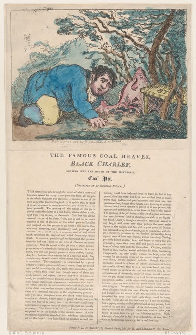 द फेमस कोल हैवर ब्लैक चार्ली लुकिंग इन द माउथ ऑफ द वंडरफुल ..., 25 फरवरी, 1805। द्वारा थॉमस रोलैंड्सन