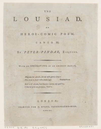 लुसियाड पीटर पिंडर द्वारा, फ्रंटिसपीस, 1787., 1787। द्वारा थॉमस रोलैंड्सन