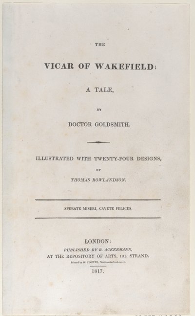 टाइटल पेज, द विकर ऑफ वेकफील्ड से, 1817, 1817। द्वारा थॉमस रोलैंड्सन