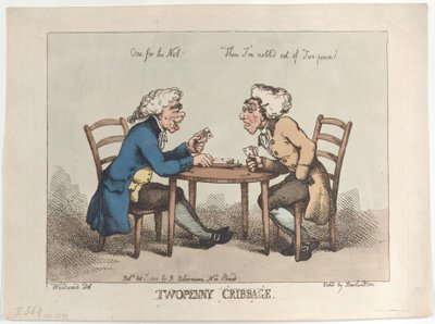 ट्वोपेनी क्रिबेज, [1 अक्टूबर, 1799], 1810 को फिर से जारी किया गया।, [1 अक्टूबर, 1799], 1810 को फिर से जारी किया गया। द्वारा थॉमस रोलैंड्सन