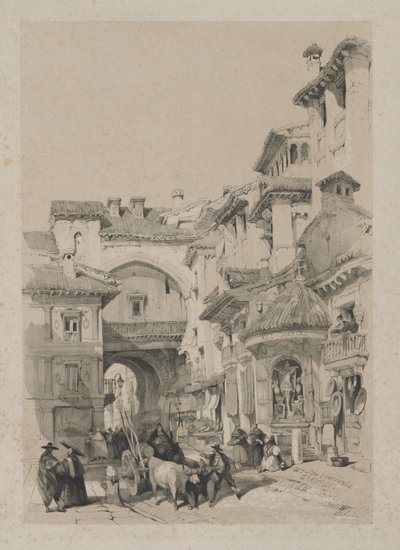 स्पेन में सुरम्य रेखाचित्र: गेट ऑफ़ द विवरम्बला, ग्रेनाडा, 1837। द्वारा थॉमस शॉटर बॉयज़