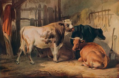 एक बैल और एक स्थिर, c1856 में तीन गाय द्वारा थॉमस सिडनी कूपर