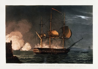 अक्टूबर 25, 1799, c.1812-1816 के पोर्टो कैवेलो के हार्बर से हरमाइन को काटना द्वारा थॉमस व्हिटकॉम्ब