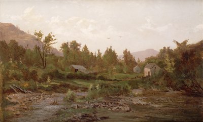 पेड़ों और घरों के साथ लैंडस्केप, 1890s द्वारा थॉमस वर्थिंगटन Whittredge