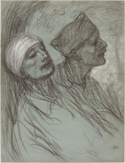 एक घायल सैनिक और उनके साथी, 1916। द्वारा थियोफाइल एलेक्जेंडर स्टीनलेन