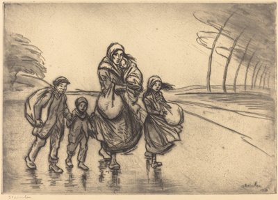 बारिश में: माँ और बच्चे, 1915। द्वारा थियोफाइल एलेक्जेंडर स्टीनलेन