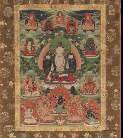 मंजुश्री, बुद्धि के बोधिसत्व (कपास पर भू खनिज वर्णक) द्वारा तिब्बती स्कूल