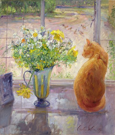 स्प्रिंग फ्लावर्स के साथ स्ट्राइप्ड जुग, 1992 द्वारा Timothy Easton