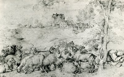 भेड़ के झुंड के साथ लैंडस्केप, c1520, 1937 द्वारा टिज़ियानो वेकेली