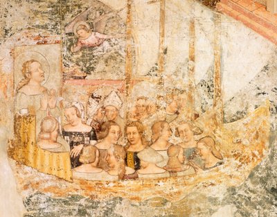 रोम की ओर नौकायन, टॉमासो दा मोडेना (1326-1379) द्वारा सेंट उर्सुला की कहानियों से विस्तार, फ्रेस्को, विस्तार, सांता कैटरिना चर्च, ट्रेविसो द्वारा टोमासो दा (15वीं शताब्दी के अंत में) मोडेना