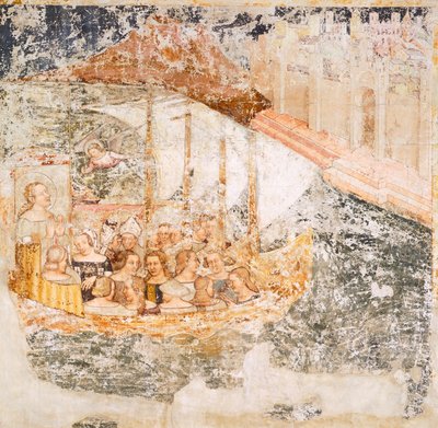 रोम की ओर नौकायन, टॉमासो दा मोडेना (1326-1379) द्वारा सेंट उर्सुला की कहानियों से विस्तार, फ्रेस्को, विस्तार, सांता कैटरिना चर्च, ट्रेविसो द्वारा टोमासो दा (15वीं शताब्दी के अंत में) मोडेना