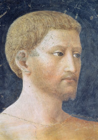 एडम और ईव का विस्तार एडम के सिर का विवरण, c.1427 फ्रेस्को द्वारा टॉमासो मासोलिनो दा पैनिकेल