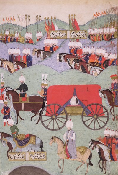 सुल्तान सुलेमान के शरीर की वापसी (1521-1566) किंग्स लाइब्रेरी, इस्तांबुल, 1579 के लिए नकल की गई द्वारा तुर्की स्कूल