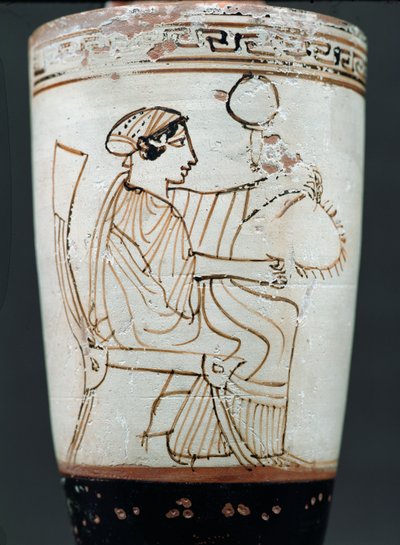 अटारी सफेद जमीन lekythos एक औरत को पुष्पांजलि का चित्रण करते हुए, c.475-420 ईसा पूर्व (मिट्टी के बर्तन) द्वारा टाइम्बोस पेंटर