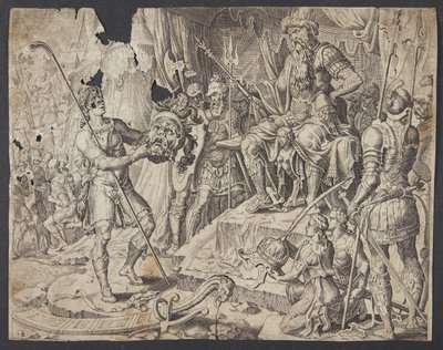 दाऊद ने गोलियत का सिर धड़ से अलग कर दिया द्वारा Maarten van Heemskerck
