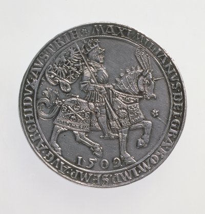 सम्राट मैक्सिमिलियन I (1493-1519) के क्रोनुंग्सडोप्पेलगिल्डलाइनर (डबल-गिल्डनर), एंटवर्प मिंट, 1509 के सिक्के का पुनर्मिलन, 1517 (पश्च) (सिल्वर) (रिवर्स देखें 168075) द्वारा Ulrich Ursentaler
