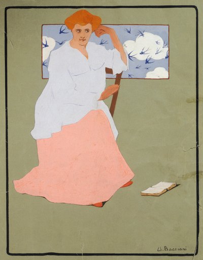 खिड़की के सामने महिला (वसंत), 1908 के बारे में, अम्बर्टो बोकियोनी (1882-1916) द्वारा, कार्डबोर्ड पर तापमान, 37x29 सेमी द्वारा अम्बर्टो बोकोनि