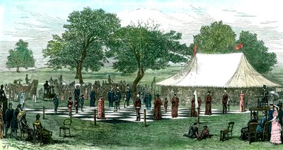 लिविंग पीस के साथ शतरंज पर एक खेल, 1882 द्वारा अज्ञात