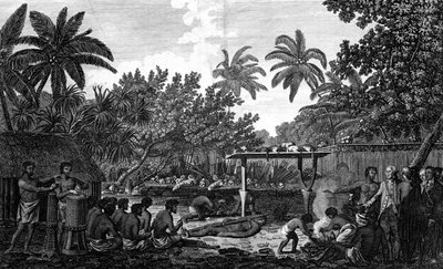 मोरेई में एक मानव बलिदान, कैप्टन कुक की मौजूदगी में, C1773, कैप्टन कुक में द्वारा अज्ञात