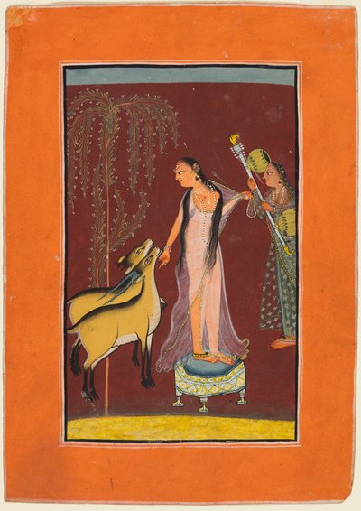 निःशुल्क एक महिला और परिचर के साथ एक जोड़ी, हिरण की शायद गुजरी रागिनी, एक पहाड़ी रागमाला से, 1 निःशुल्क द्वारा अज्ञात