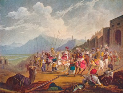 1908 के अपने जागीरदारों के साथ पश्चिमी भारत का एक शासक राजकुमार द्वारा अज्ञात