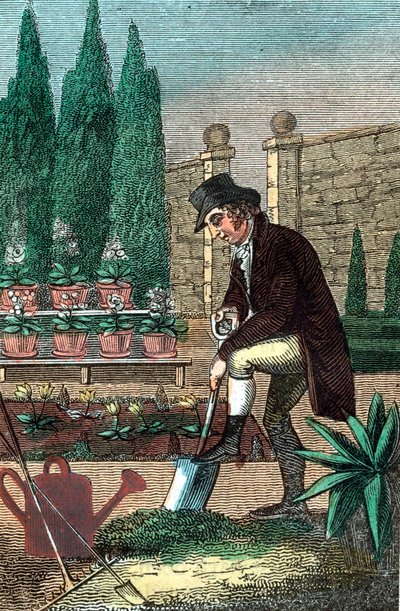 कुदाल से खुदाई करने वाला एक माली, 1821 द्वारा अज्ञात