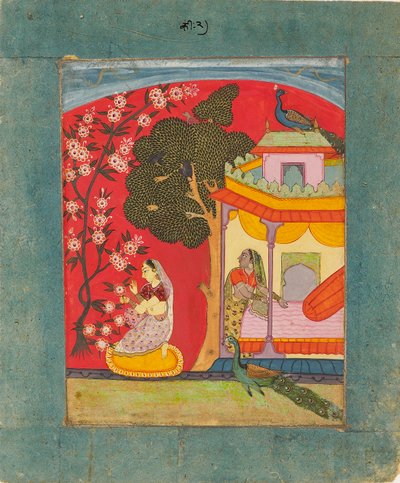 फूल चुनती एक महिला, संगीतमय विधा रामकली रागिनी का चित्रण, c1675 द्वारा अज्ञात