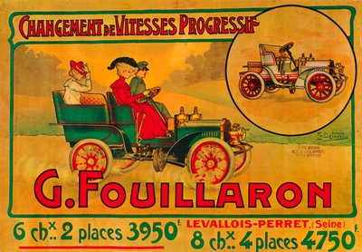 Fouillaron कारों के लिए विज्ञापन, c1900s द्वारा अज्ञात