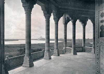 आगरा। जैस्मीन टॉवर की बालकनी, ताज दिखा रहा है, c1910। द्वारा अज्ञात