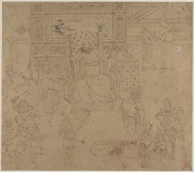 दाओवादी और बौद्ध विषयों का एल्बम: किंग्स ऑफ़ हेल्स: लीफ 34, 1200s। द्वारा अज्ञात