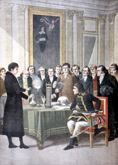 एलेसेंड्रो वोल्टा, नेपोलियन को अपनी ढेर बैटरी का प्रदर्शन, c1800 1901 द्वारा अज्ञात