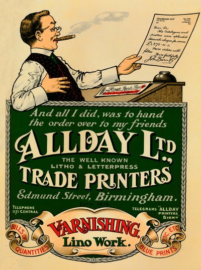 Allday Ltd., ट्रेड प्रिंटर्स विज्ञापन, 1910 द्वारा अज्ञात