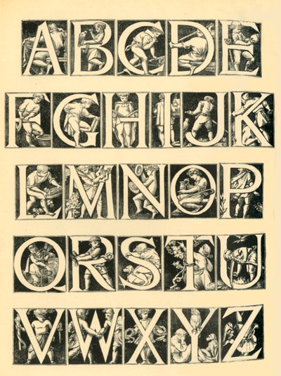 टाइल्स के लिए वर्णमाला डिजाइन, 1864, 1881। द्वारा अज्ञात