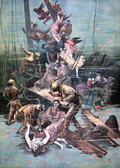सेंटेंडर में एक दुर्घटना, गोताखोर पीड़ितों की निकायों की तलाश में, 1893 द्वारा अज्ञात