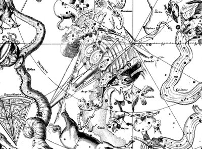 खगोलीय नक्शा, 1742 के दक्षिणी नक्षत्र में Argo Navis पर केंद्रित है द्वारा अज्ञात
