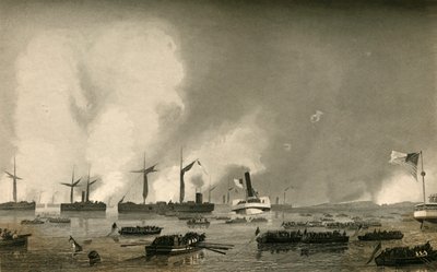रौनोक द्वीप पर हमला - ट्रूप्स की लैंडिंग, 1878। द्वारा अज्ञात