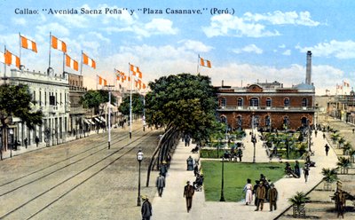 Avenida Saenz Pena और Plaza Casanave, Callao, पेरू, c1900s द्वारा अज्ञात