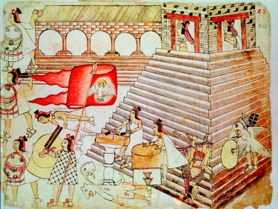 1519-1521 में कॉन्क्विस्टाडोर्स के खिलाफ तेनोच्तितलान के मंदिर का बचाव करते हुए एज़्टेक योद्धा द्वारा अज्ञात