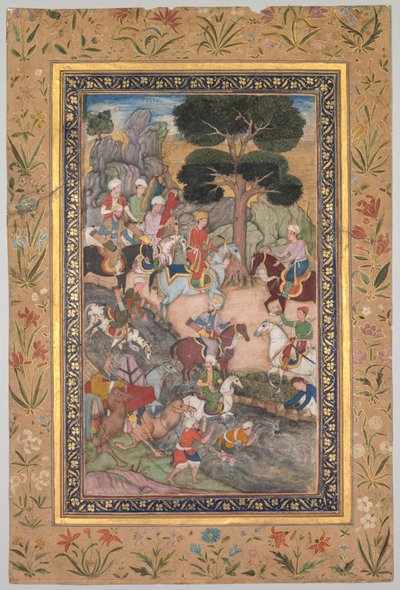 बाबर के बाबर-नामा संस्मरण से, कोहिक नदी पर सुल्तान अली मिर्ज़ा के साथ बाबर की बैठक, सी। 159 द्वारा अज्ञात